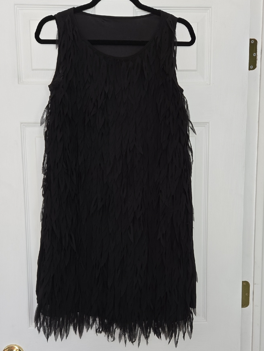 Black Sleeveless Feather-Texture Dress
